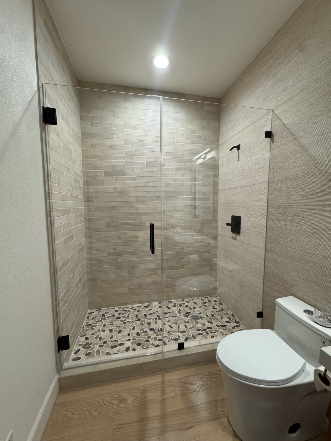 Walk in shower with glass door